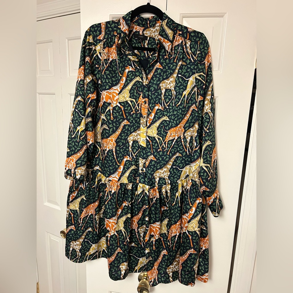 J. Crew Green Giraffe-Print Mini Dress